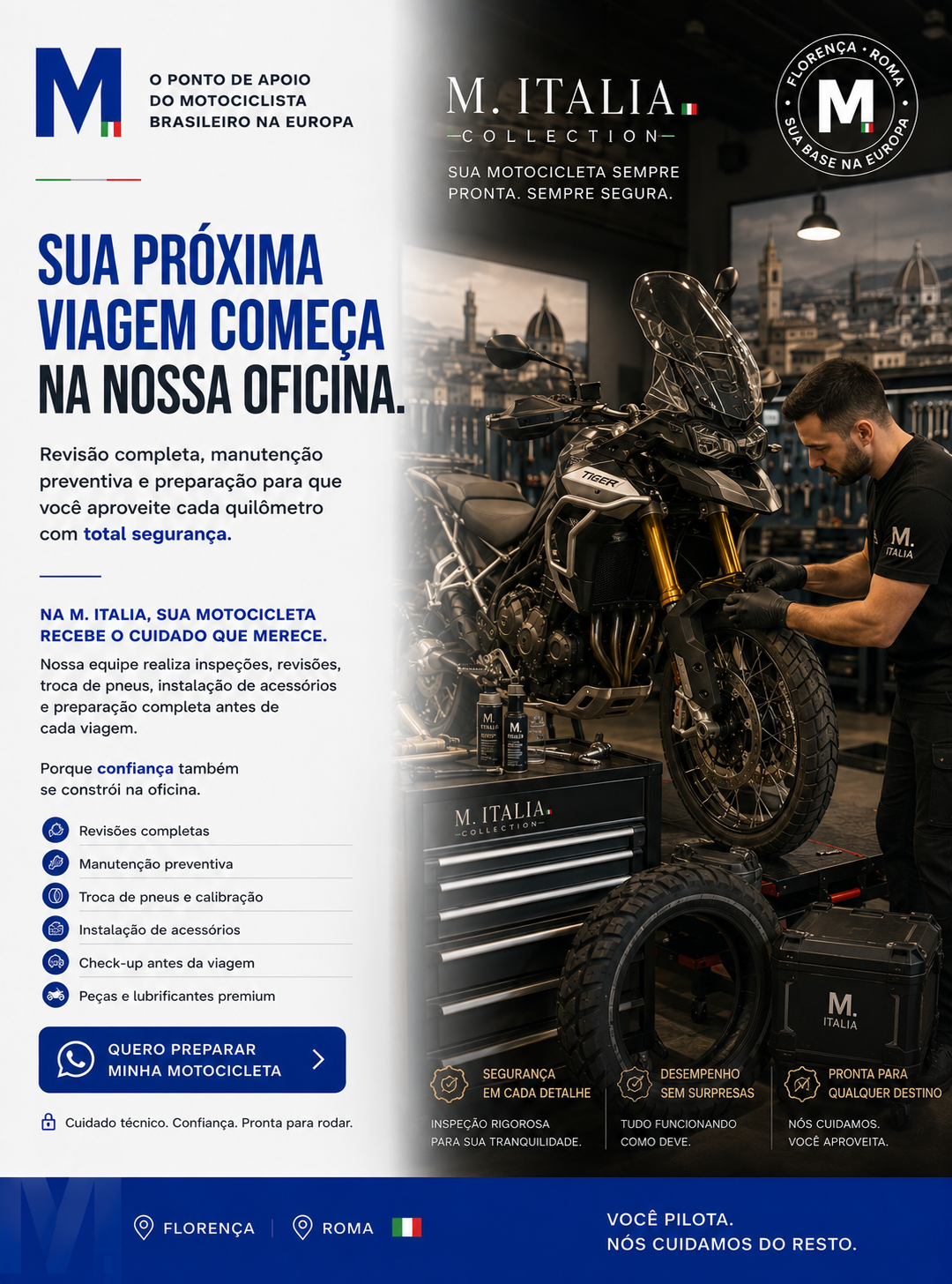 Mecânico especializado trabalhando em motocicleta BMW